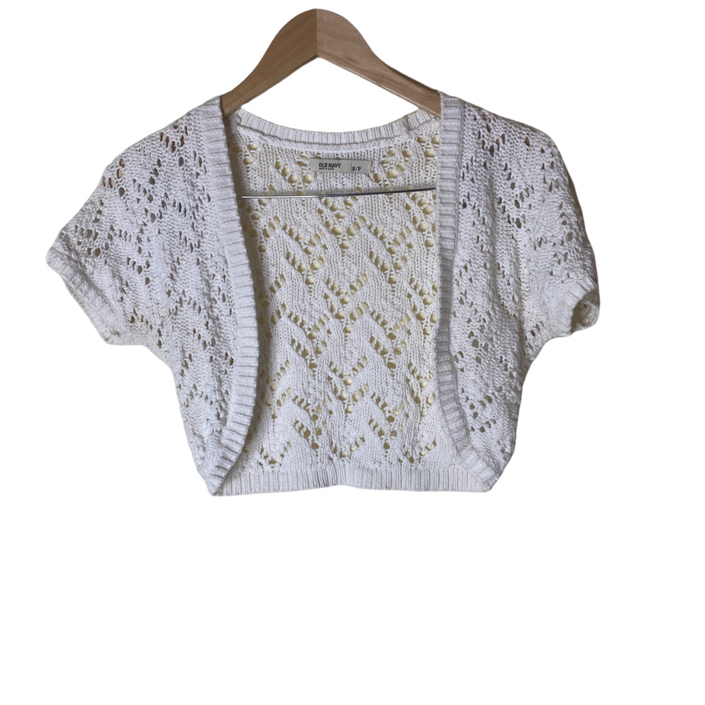 Old Navy White Crochet Shrug Sweater Small Open Front Cropped